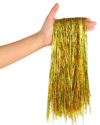 CCINEE 2000 Strands Christmas Tinsel Icicles, 19.7 Shiny Mylar Foil Icicle for Xmas Tree, Holiday, Birthday, Wedding, Party Hanging Decoration, Gold