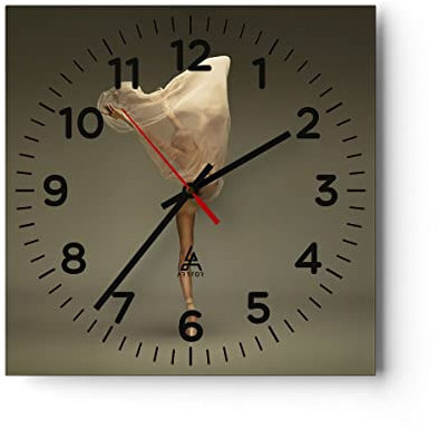 Modern Wanduhr Ballerina Figur Tanzen 30x30cm Quadrat Klein Wand Uhr Glas Analog Zimmeruhren Küche Büro Wohnzimmer Glasuhr Wall Clock Dekoration Design Wanddekoration Küchenuhr C4AC30x30-4715