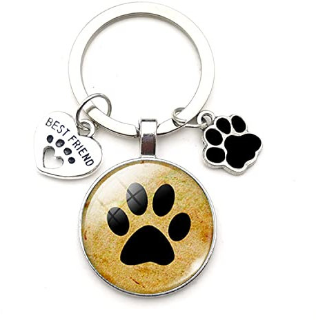 Schlüsselanhänger für Katzen und Hunde, Fußabdrücke, Form für beste Freunde, Freunde, weiß, L