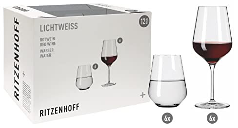 Ritzenhoff 6111011 Set de verres à vin rouge et à eau - série Lichtweiss - 12 pièces pour 400 ml, stylé - Made in Germany