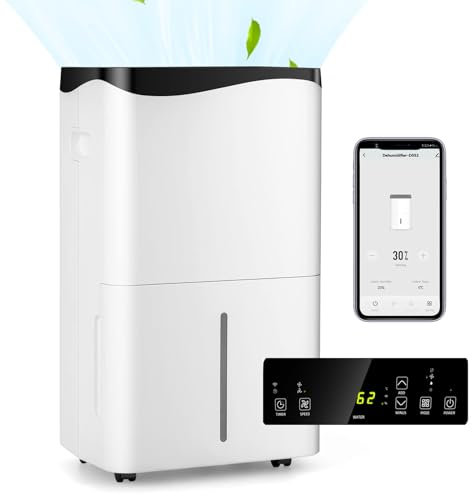RELAX4LIFE 4 in 1 Deumidificatore Casa 50L/24H per 60㎡, Deumidificatore Portatile con 4 Modalità e 2 Velocità, Pannello Touch e Controllo WiFi, Serbatoio Rimovibile 5 L, 24H Timer, Bianco