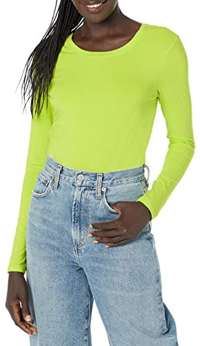 Amazon Essentials Camiseta de Cuello Redondo y Manga Larga de Corte Estándar (Disponible en Tallas Grandes) Mujer, Verde Lima, S