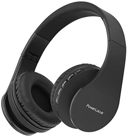 PowerLocus Bluetooth Kopfhörer Over Ear, Kabellose Kopfhörer, HiFi Stereo, Faltbare Kopfhörer mit Mikrofon, weiche Ohrpolster, Micro SD/TF, FM Radio für iPhone/Android/Tablet/Laptop (Schwarz)