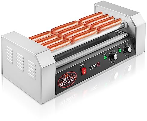 Olde Midway Electric 12 Hot Dog 5 Roller Grill Cooker Machine 700-Watt - Commercial Grade