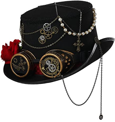 BLESSUME Zylinder Hut mit Brille for Karneval, Halloween (L, Schwarz 1)