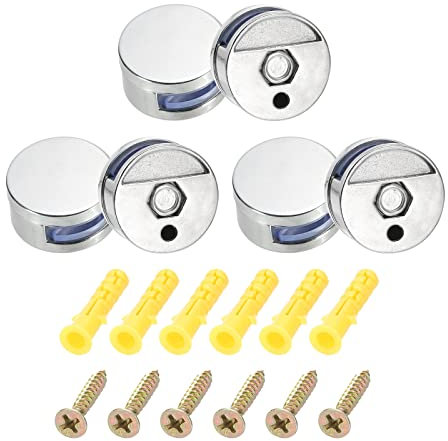 sourcing map Mirror Clip, 6Pcs Mirror Floating Glass Clips for 5-8mm Thick, Bathroom Mirror Clips for Frameless Mirror, Mirrors Bracket Holder Walls Fixed Fitting (27mm Silver)