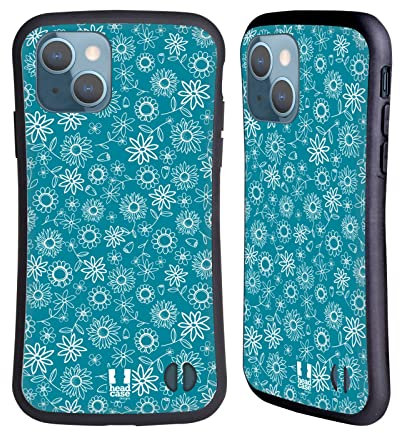 Head Case Designs Verde di Prussia Pattern Floreali Cover Ibrida Compatibile con Apple iPhone 13