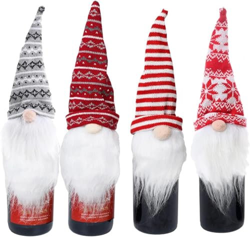 EKKONG Flaschenverpackung Weihnachten, Flaschendeko Weihnachten 4 Stück Weinflaschen Verpackung Weihnachten Flaschen Deko für Familien-Weihnachtstisch-Weinflaschendekoration