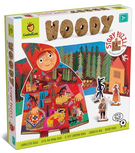 Ludattica - Woody Story Puzzle - Rotkäppchen | Holzpuzzle für Kinder ab 3 Jahren mit 24 Teilen - Zwei Spiele in einem - Made in Italy