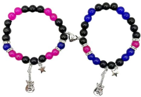 EHOTER Freundschafts-Armbänder, passende Paare, Perlenschmuck mit magnetischem Herz und Gitarren-Charms, BFF, Mädchen, Versprechen, beste Freunde, Distanz-Armband, Geschenke für Paare, BFF, Kunststoff