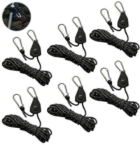 Lot de 6 haubans réfléchissants de 4 m avec tendeur de corde, cordes de haubanage, cordes réglables à cliquet, avec crochets avec tendeur, pour tente, bâche de tente, camping