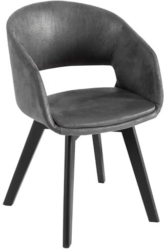 Riess Ambiente Design Stuhl Nordic Star antik grau Strukturstoff Holzbeine Eichenoptik Esszimmerstuhl Küchenstuhl Konferenzstuhl runde Rückenlehne mit Armlehne