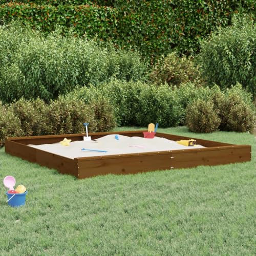 Festnight Holz Sandkasten Sandkiste mit Sitzen Quadratisch Spielsand Für Sandkasten Balkon Sandkasten 200x200x20cm AF15Honigbraune Kiefer Kinder-Sandkasten Sandkasten aus Massivholz Kiefer