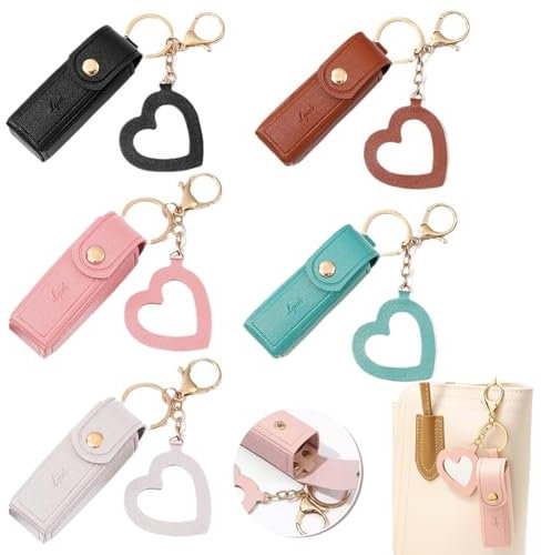 KuuGuu 5 llaveros de piel sintética para pintalabios con espejo, soporte suave para bálsamo labial, estuche de almacenamiento de viaje, bolsa de lápiz labial, mini bolsa de bálsamo para pintalabios,