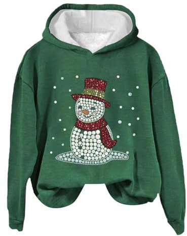 UnoSheng Einfarbiger, lockerer, langärmliger Kapuzenpullover mit Weihnachtsdruck für Damen im/Winter Pullover Streifen Damen (Green, XXL)