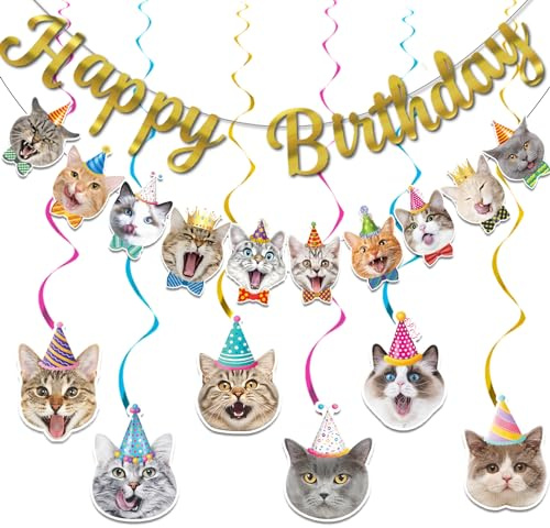 Cat Theme Birthday Party Decorations,Cat Birthday Decoration Happy Birthdays Banners Cats Hanging Cutouts Hanging Swirl Decor