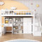KecDuey Cama infantil de 90 x 200 cm, cama alta, cama individual, cama infantil multifuncional, con escritorio, escalera, taquillas, armario, sin colchón, madera maciza, color blanco