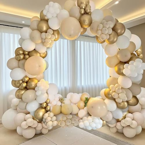 Balloons Arch Kit White Gold Sand Nude Balloon Garland | 185pcs beige balloons set,cream sand neutral balloons,boho style,for birthday,wedding,baby shower,party decoration