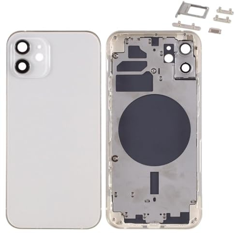 Globalstock Chassis Arriere en Vitre pour iPhone 12 + Coque + Tiroir SIM Compatible Nu Noir/Blanc/Bleu/Rouge/Vert/Violet | Back Cover + Frame (Blanc)