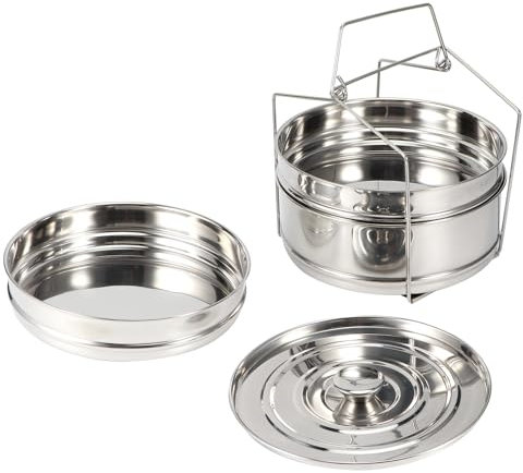 Akozon 3-stufiges Stapelbares Dampfgarer-Topf-Set – Premium-Edelstahl-Dampfgarer, Reiskocher, Gemüsedampfer und Suppentopf – Ideales Zubehör für Schnellkochtöpfe und Druck