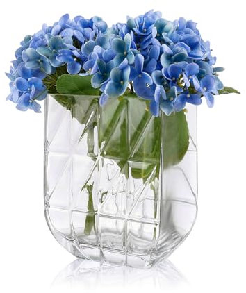 Geometrische rechteckige Glasvase, strapazierfähig, groß, Kristall-Blumenvase für Esstisch, Küche, Büro, Heimdekoration, Einweihung, Hochzeit (Rauchgrau, H: 19,1 cm, Länge: 15 cm, Breite: 9,9 cm)