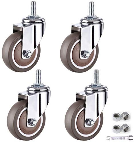 NSTVVEE Radplattenrollen, Lenkrollen für Möbel, Rolle mit Gewindestift M12 x 25 mm, bewegliche Lenkrollen, kleine Lenkrollen, Trolley-Räder aus TPE-Gummi, Hochleistungsrollen, 4