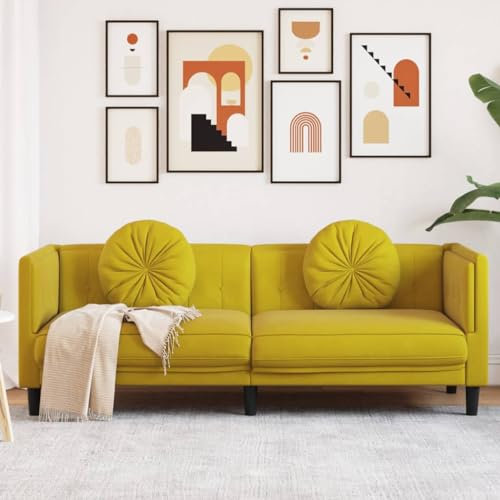 KOIECETA Sofa 3-Sitzer mit Kissen Couch Loungesofa Polstersofa Wohnzimmer Sitzmöbel Wohnzimmermöbel Dreisitzer Loveseat Gelb Samt