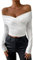 Belriviere Womens Sexy Off The Shoulder V-Neck Tops Y2K T-Shirt Slim Fit Long Sleeve Spring Autumn Blouse Going Out Tee L White