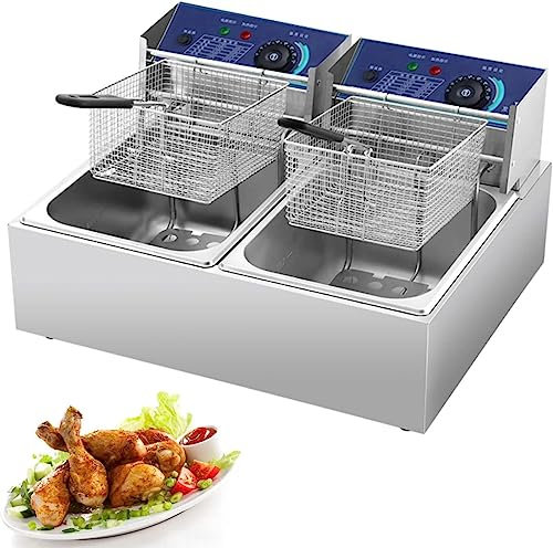 Freidora De Grasa Comercial Cesta Freidora Eléctrica con Cesta Freidora De Aceite De Acero Inoxidable, Freidoras Eléctricas De Grasa con Temperatura Ajustable De 0-200 ° C, Acero Inoxidable