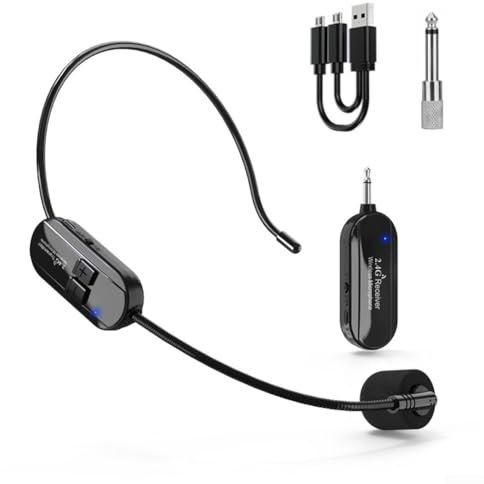 CWOQOCW Micrófono inalámbrico de 2,4 G, microfono inalambrico Diadema Amplificador de Voz de Rango de 50 m, Diadema de micrófono inalámbrico y Mano 2 en 1 para guía turística y enseñanza del Habla