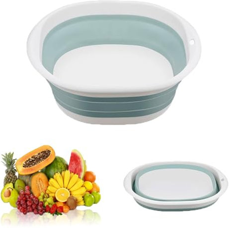 Bassine à vaisselle pliable portable de 8,5 l | Lavabo pliable multifonction | Pour voyage, camping, randonnée | Conteneur de rangement pour l'extérieur (Bleu, L)