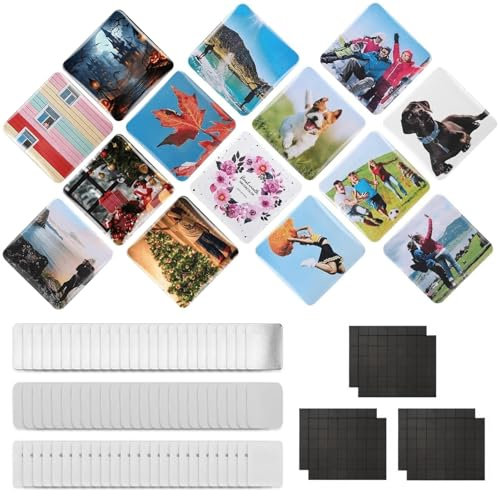 100 Sets Square Button Parts, 50 * 50mm Square fridge Magnet maker Machine Kit, Including Metal Cover, Plastic Back Cover, Clear Film, Blank Paper, Soft Magnet