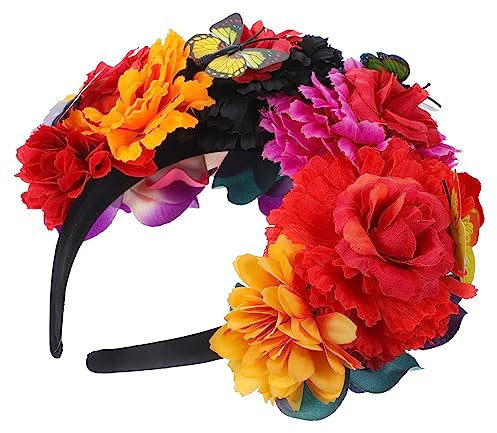 JEWEDECO Tag Der Toten Blumenhaarreif Für Damen Mexikanischer Kopfschmuck Für Festivals Und Halloween Blumenkrone Haarreif Dia De Los Muertos Day of The Dead Headpiece Accessoire