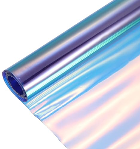 sourcing map Holographic Clear PVC Vinyl Film Holographic PVC Fabric Waterproof Dichroic Film 12 x 48 Inch for Handbags Bows Earrings DIY Craft,Laser Blue