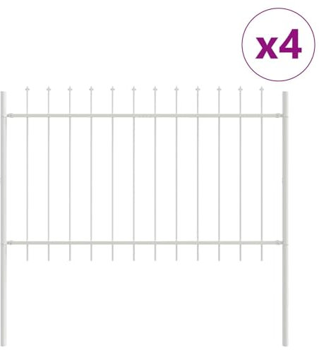 vidaxl Garden Fence Set - 4 Durable White Steel Panels 6.8m x 1m Modern Outdoor barriers