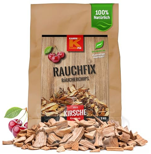 Kaminfix Räucherchips Kirsche - Premium Räucherchips Gasgrill & Holzkohle Grill & Smoker - 100% natürliche & unbehandelte Räucher Chips aus Kirschholz - Räucherchips für Grill - Smoker Chips (3000g)