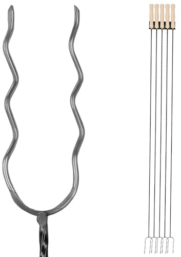KOTARBAU® Lagerfeuer Spieße lang, 130 cm, Grillspieß aus Stahl, 5er Set | Marshmallow Spieße, Grillgabel mit 2 Zinken, Stockbrot Spieße mit Holzgriff, Grillspieße mit Grillspießhalter wandmontiert