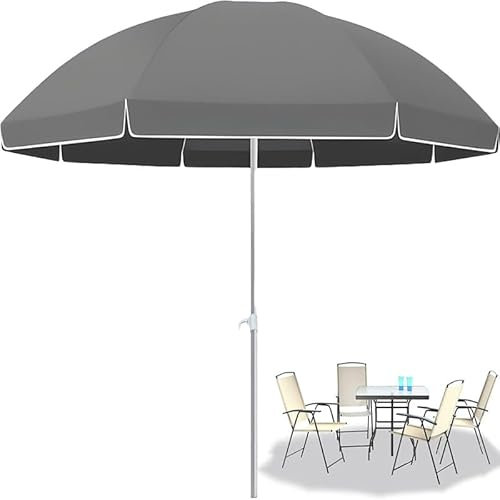 Parasol rond réglable de 1,8 m pour jardin, terrasse, plage, auvent de plage léger avec 8 baleines, abricot, gris, 1.8m/6ft