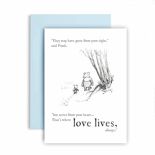 Huxters Sympathy Card – Pooh and Piglet Loss and Remembrance – Never from Your Heart – Sorry for Your Loss, Thinking of You, Condolences (Heart)