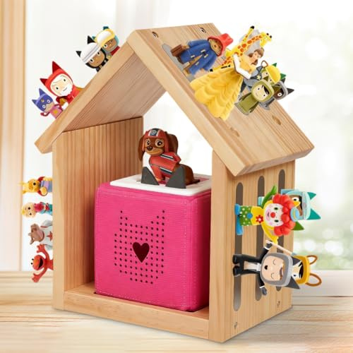 Zinueen Tonie Regal aus Holz zum Hinstellen oder Aufhängen, Hausform Magnetische Tonie Aufbewahrung Regal für 20–25 Figuren, Toniebox Zubehör, für Mädchen und Jungen