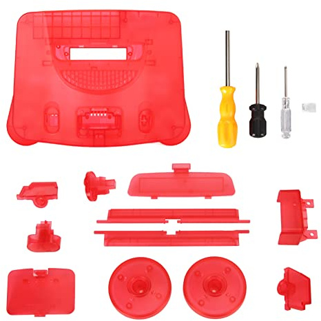 CAGUYLONA Retro-ABS-Ersatzgehäuse für N64, durchscheinende Schale für Spielekonsole, robuste, professionelle Ersatz-Ober- und Unterschale mit Schraubendreher, ideales Zubehör für (Transparentes Rot)