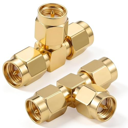 Flomiara T-Type SMA Male to 2 Male Splitter Adapter, 2 Pack T-Type Coaxial Connector, RF Coaxial Connector Signal Distributor for WiFi Router, 4G LTE, FPV Drone, Antenna Extension