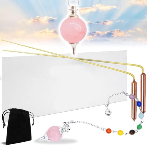 UieoKakeh de Sourcier avec Poignées en Cuivre - Ensemble de de Sourcier de Qualité Supérieure Comprenant un Pendule en Cristal de Quartz Rose de Sourcier