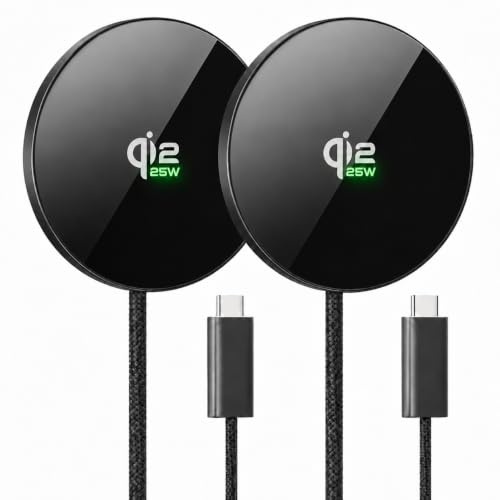 2 Pack 25W Qi2.2 Wireless Charger Pad, MagSafe-Compatible Fast Charger | Compatible with iPhone 17/16/15/14/13/12, AirPods 4/3/2/Pro 2/3, Galaxy S26/S25(require additional magnetic ring/case)