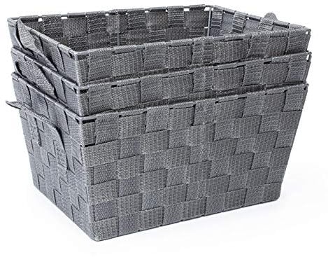 EHC Storage Baskets set of 3, Storage baskets for shelves, Storage Boxes Storage Organiser Hamper Basket, Grey