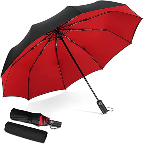 DORRISO Homme Femme Automatique Parapluie Pliant Coupe-Vent Entreprise Voyage Ombrelle étanche Portable Parapluie de Voyage Rouge