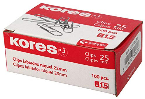Kores 470180 Boîte de trombones nickelés, nº 1.5 (25 mm)