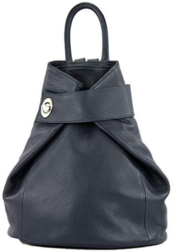 modamoda de - T179 - ital: Damen Rucksack Tasche aus Leder, Farbe:Dunkelblau