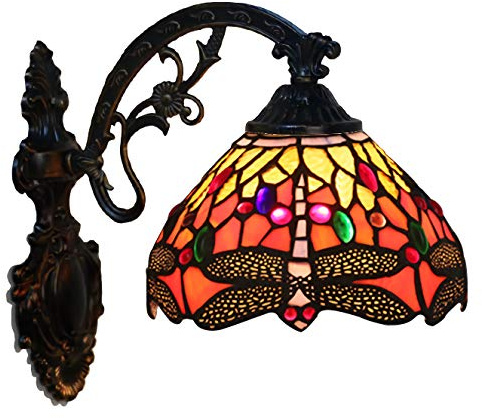 Tiffany Style Wall Light, Handmade Stained Glass Wall Sconces,Vintage Bedside Wall Lamp for Living Room Bedroom Bathroom Hallway [Energy Class A + + ],3