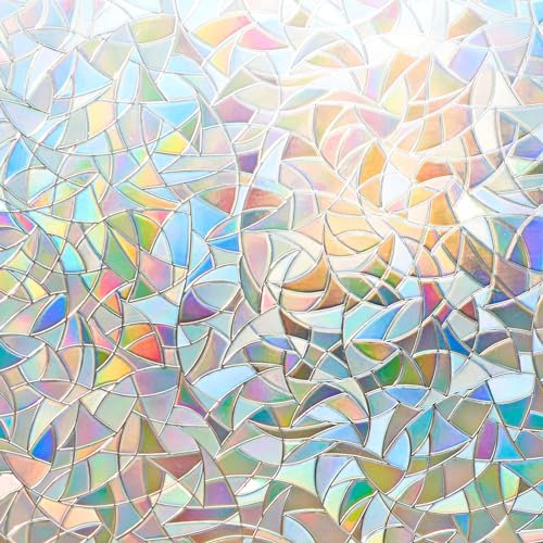 Lifetree Stained Glass Window Film Privacy: Rainbow Window Frosted Film for Glass Windows Self Adhesive Static Cling Decorative Patterned Glass Film for Home (44.5 * 200cm)